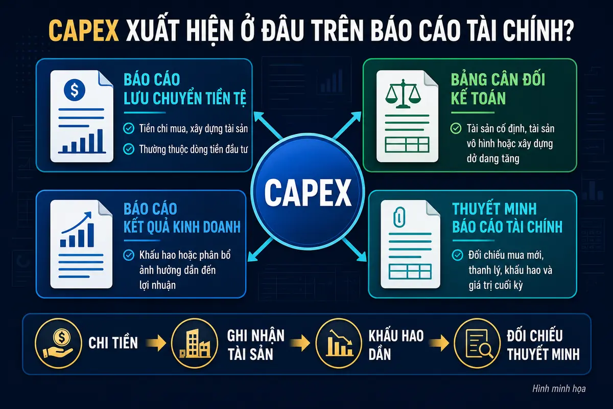 Vị trí và ảnh hưởng của CAPEX trên báo cáo tài chính