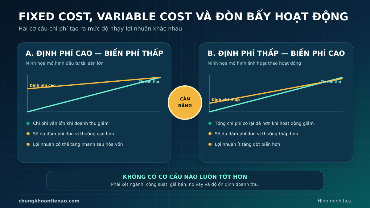So sánh Fixed Cost và Variable Cost theo đòn bẩy hoạt động