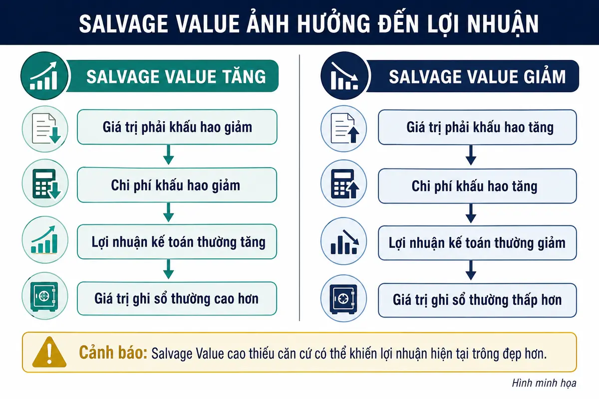 Salvage value ảnh hưởng đến khấu hao lợi nhuận và giá trị ghi sổ