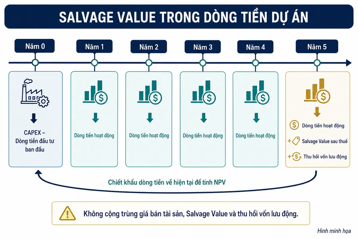 Salvage value trong dòng tiền cuối dự án và công thức tính NPV